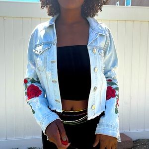 Forever 21 Jean Rose Floral Jacket